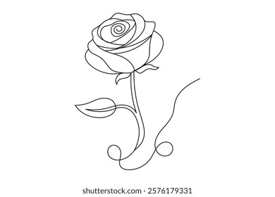 Rose Flower Continuous Single Line Drawing - Elegant Vector Art Illustration