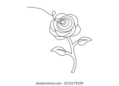 Rose Flower Continuous Single Line Drawing - Elegant Vector Art Illustration