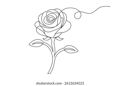 Rose Flower Continuous Single Line Drawing  Elegant Vector Art Illustration