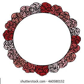 Rose flower cute frame. Beautiful wedding invitation. simple doodle card. Vector illustration.
