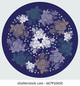 Rose Flower Decorative Circle Vector Isolated Set
