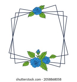 Rose flower design frame Blue flowers and navy border 