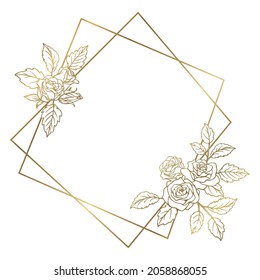 Rose flower design frame Golden line-drawing and border 
