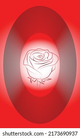 Rose flower design with line art, love petals, isolated on a red and white gradient background, vector illustration