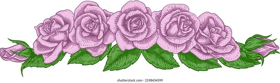 A rose flower design in a woodcut vintage retro style