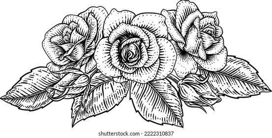 A rose flower design in a woodcut vintage retro style