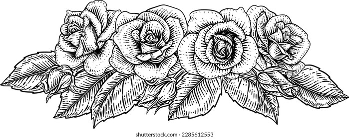 A rose flower design in a woodcut vintage retro style