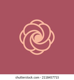 Rose flower emblem with spiral element. Modern linear design print.  Modern abstract linear compositions and graphic design elements.