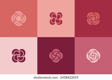 Emblema floral rosa con elemento espiral. Impresión de diseño lineal moderno.  Composiciones lineales abstractas modernas y elementos de diseño gráfico.