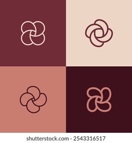 Rose flower emblem with spiral element. Modern linear design print. Modern abstract linear compositions and graphic design elements.