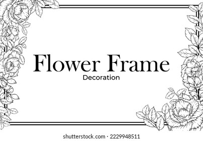 arte de línea de borde de marco de flor rosa