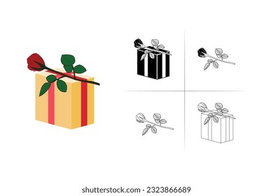 Rose Flower And Gift Box Icons In Multiple Variations