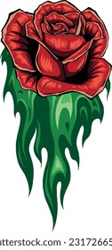 rose flower with green leaves vector illustration