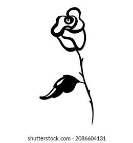 Rose flower hand drawn black and white.