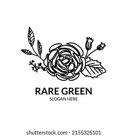 rose flower with hand drawn line art style and botanical logo vector