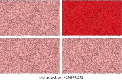 Rose flower hand drawn various roses in line art vector illustration isolated on white background. Flag and comic style illustration. Story telling with color palette. 

