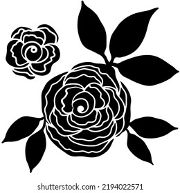 Rose flower head clip art set. Floral botanical flower. Hand drawn ink art. Isolated rose illustration element isolated on white.