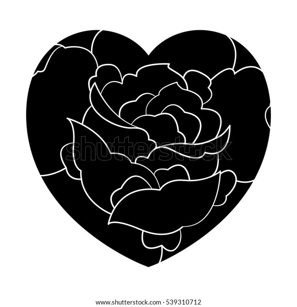 Rose Flower Heart Outline Drawing Stock Vector (Royalty Free) 539310712 ...