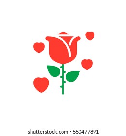 Rose flower with hearts icon vector, filled flat sign, solid colorful pictogram isolated on white. Symbol, logo illustration