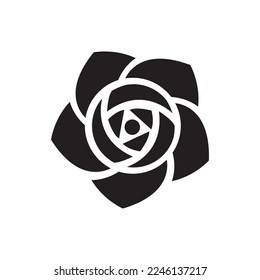 Rose Flower Icon Black and White Vector Graphic