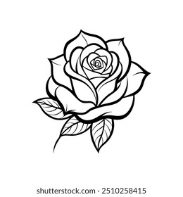 Rose flower icon, black and white lines illustration, outline design. Perfect for branding, this illustration.