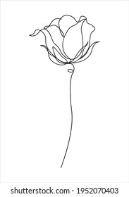 Rosenblumensymbol. Kontinuierliche Zeichnung einer Linie. Minimalistische Kunst. Eine Zeichnung. Durchgehende Zeilenzeichnung. Vektorgrafik, Vektorgrafik für T-Shirt, Tasse, Tattoo, Dekoration und Druck.