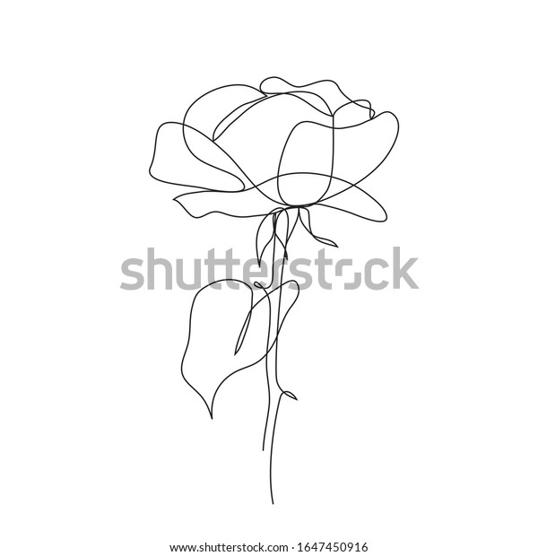 Rose Flower Icon Continuous One Line Drawing One Line Art Vector