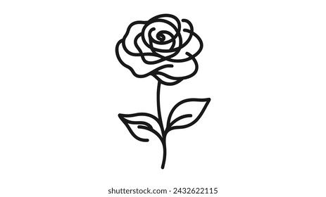 Rose flower icon. one line drawing on white background