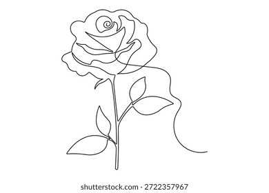 Rose flower icon one line drawing in minimalist style with elegant continuous outline