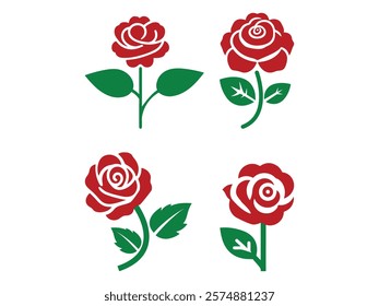 Rose flower icon set art illustration