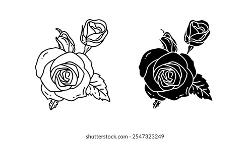 rose flower icon set in hand drawn
