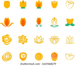 Rose Flower Icon Set - Isolated On White Background - Vector. Collection Of Flat Rose Flower Logo. Simple Flower Icons For Tulip Template, Spa Label, Floral Logo, Wellness And Blooming Rose Icon