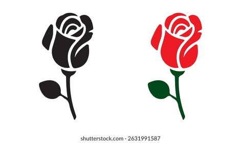 Rose flower icon set. Flower silhouette, rose icon, rose vector, black rose  vector art illustration eps 10