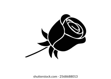 Rose flower icon silhouette vector flat illustration.  Flower symbol silhouette. Vector illustration on a white background.
