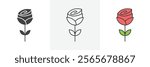 Rose flower icons in black and colored versions