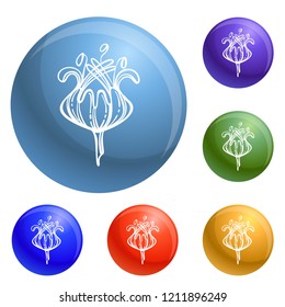 Rose flower icons set vector 6 color isolated on white background