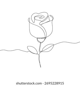 Rose flower illustration. Continuous line drawing. Romantic floral symbol. Vector love graphic. EPS 10.