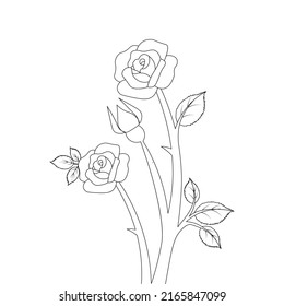 rose flower illustration drawing of black line art coloring page for kids