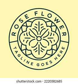Rose Flower illustration Monoline Vector Logo, Beauty Flora vintage badge, creative emblem Design For Tshirt
