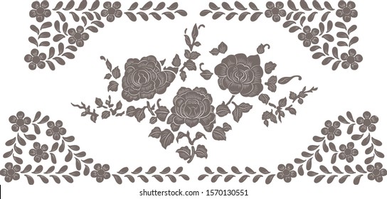 rose flower illustration pattern in black and white 
