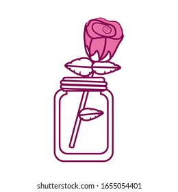 Rosenblume im Glas Halbfarbikondesign, Blumengartendekoration und Vektorillustration-Illustration zum Thema Botanik