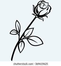 Rose flower. Isolated on blue background. Vector silhouettes