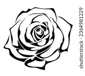 Rose flower isolated on a white background. Floral tattoo design. Vector black and white illustration