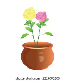 rose flower in jar, vector illustration 