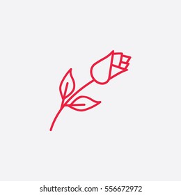 rose flower with leaf line icon red on white background