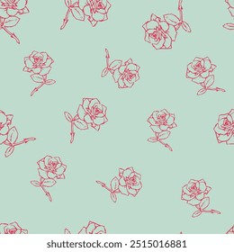 FLOR DE ROSA COM FOLHA RETRO FLORAL EM TODA A IMPRESSÃO SEM COSTURA PADRÃO VETOR ILUSTRAÇÃO