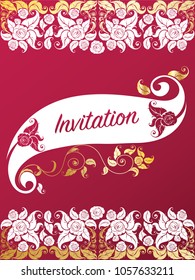 Rose flower and leaves decoration style illustration pattern for invitation template and frame border in vector art design