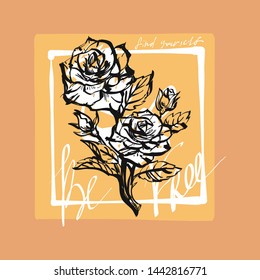 Rose flower with leaves. Fashion vector illustration. Tattoo flower. Vector illustrution. - Vector.