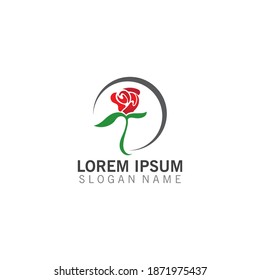 Flor de rosa con el logo de hojas Vector Imagen concepto de diseño