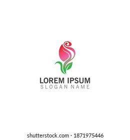 Flor de rosa con el logo de hojas Vector Imagen concepto de diseño